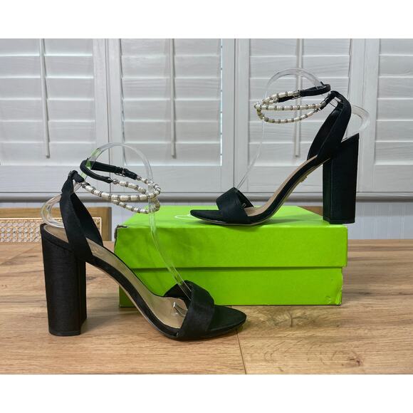 Sam Edelman Yanelli Embellished Ankle Strap Sandals Black Silk Size 8.5 NIB - Picture 7 of 12